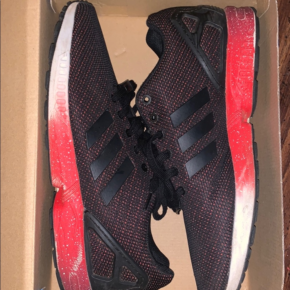 Red and Black Gradient Adidas ZX Flux
